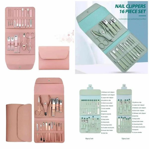 Manicure Pedicure Grooming Kit, Stainless Steel set, Nail cutter set, Nails Care, Clipper, Nails tool Set, Professional Spa kit, Nipper, 16pcs set