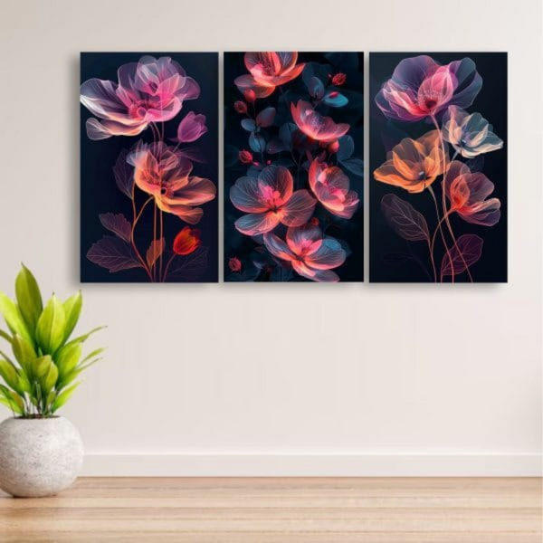 Set of 3 Floral Wooden Wall Art Frames – Elegant Wall Décor (8x11 Inches with Double Tape)